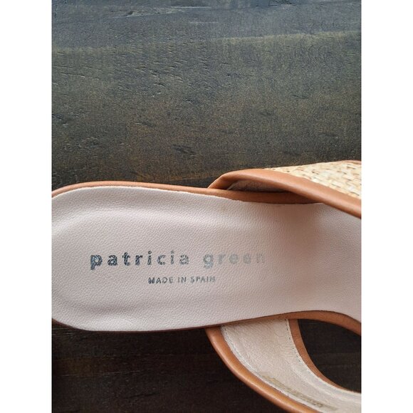 Patricia Green Raffia Block Heel Sandals Womens Size 8 Cognac Leather - Picture 6 of 6